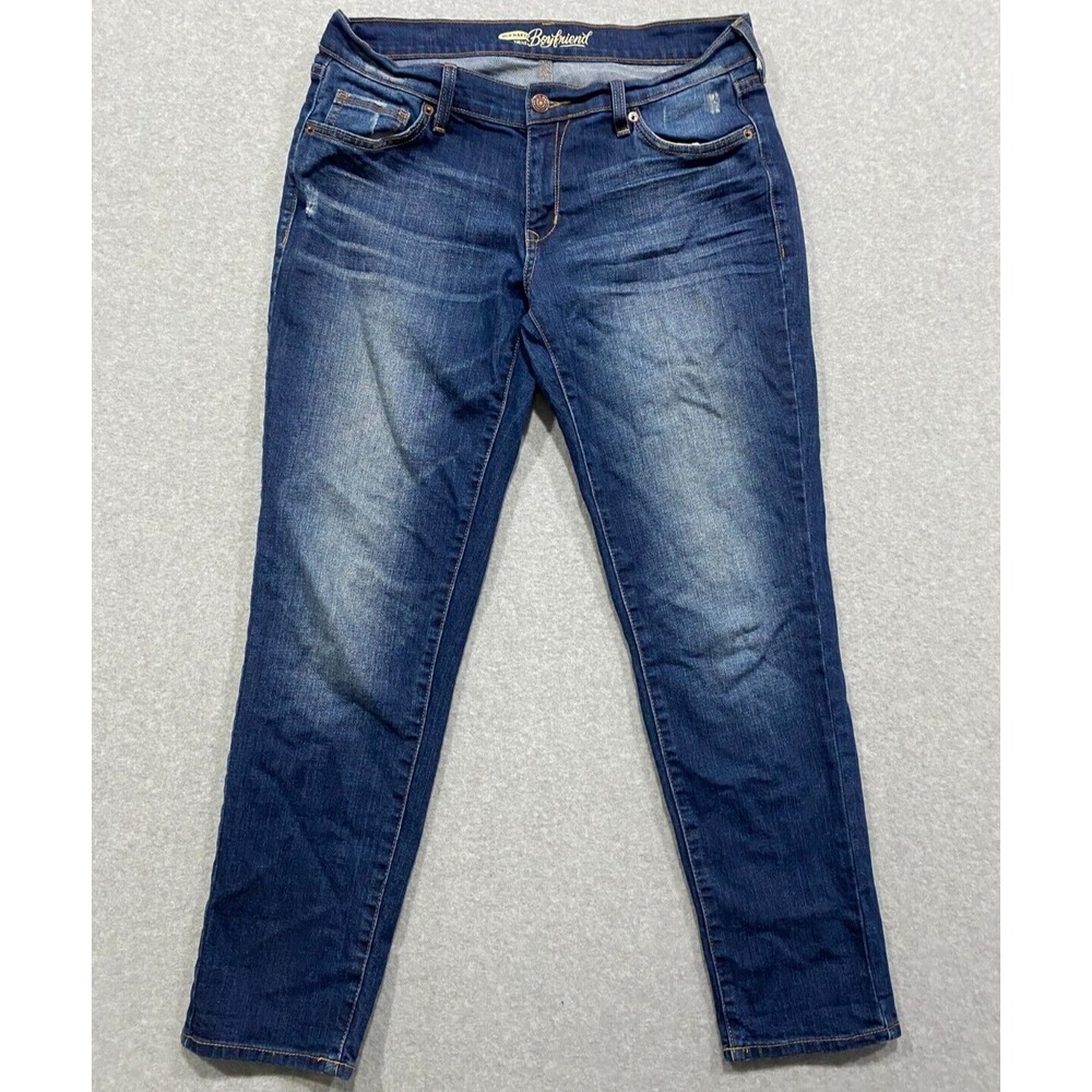 OLD NAVY Women Adult Boyfriend Mid Rise Blue Denim Jeans Size 8, Dark Wash